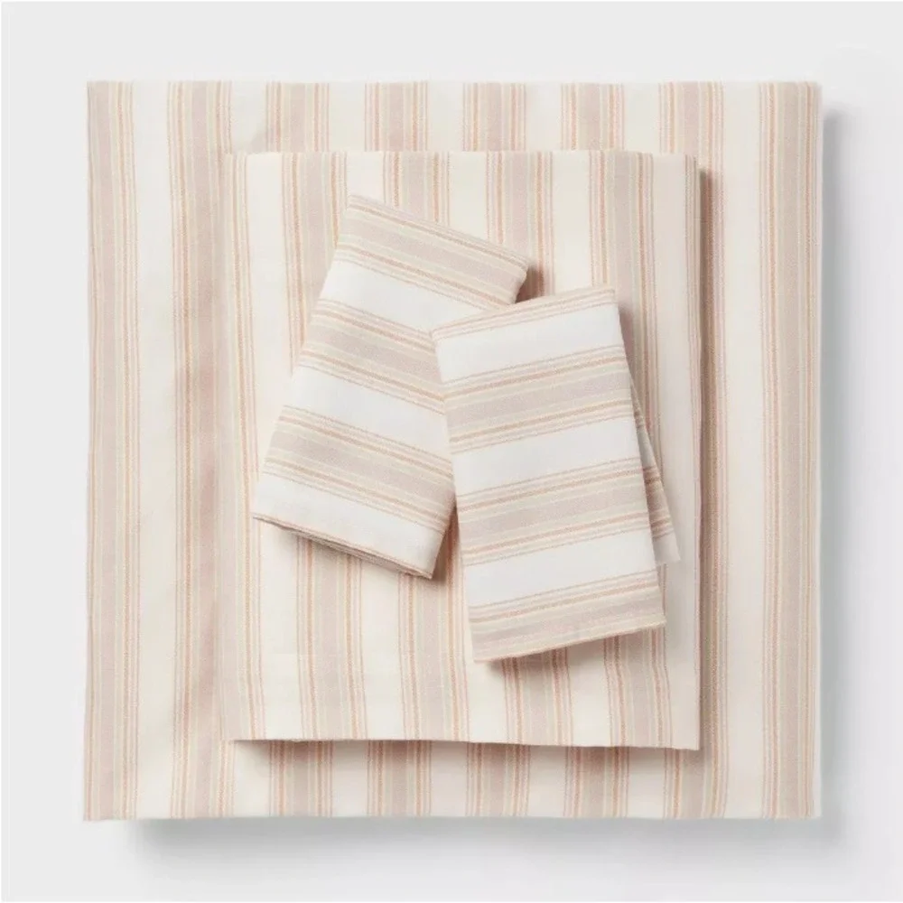 Room Essentials Twin Twin XL Sheet Set Ivory Pink Textured Stripe Cotton Sateen